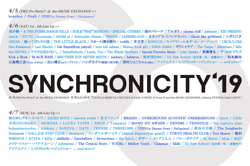〈SYNCHRONICITY’19〉第5弾出演者発表で40組追加