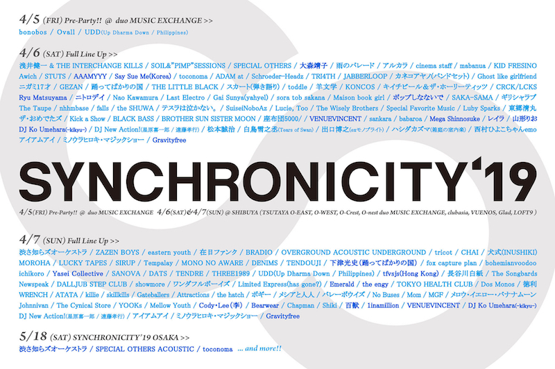 〈SYNCHRONICITY’19〉タイムテーブル＆最終ラインナップ公開